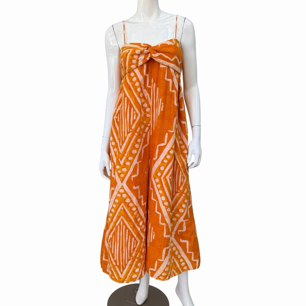 Anthropologie Tangerine Orange Cotton Wide Leg Jumpsuit Size 10